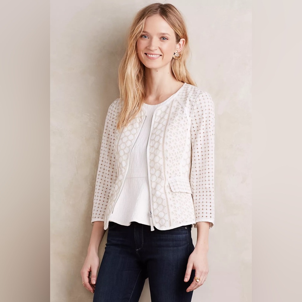 Anthropology Elevenses Mezcla Eyelet Jacket in size 14